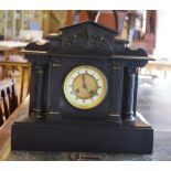 French Japy Freres mantle clock with 8 day striking movement (bell) in architectural slate case,