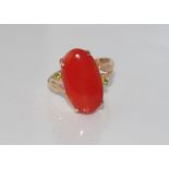 18ct rose gold and red coral ring with green sapphire and diamonds, weight: approx 4.39 grams, size: