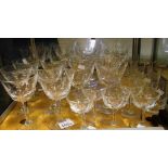 Thirty two assorted Orrefors cut crystal glasses comprising 8 red wine, 8 white wine, 6 water