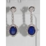 18ct white gold, sapphire & diamond drop earrings including sapphire (7.71ct) and diamonds (