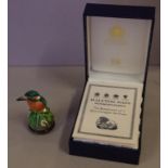 Halcyon days enamel "Kingfisher" trinket box in original box, H6cm approx