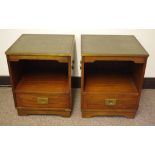 Two campaign style bedside cabinets by Reprodux (England), 47cm x 47cm, 57cm high