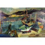 Venita Salnajs, (1945- ) "Boat Harbour" oil on board, signed lower left, 60cm X 74cm approx