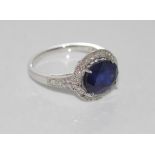 18ct white gold, sapphire(4.38ct) and diamond ring diamond (25pts), weight: approx 3.99 grams, size: