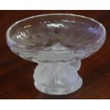Lalique crystal footed bowl with four birds signed to base, 14.5cm dia
