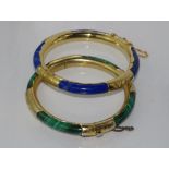 Lapis and malachite hinged bracelets