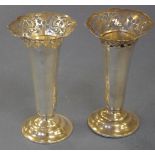 Pair of sterling silver pierced vases hallmarked London 1899, 14cm high, 166g approx.