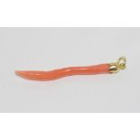 Italian pink coral pendant with 18ct yellow gold bale, size: approx 6.5cm including bale
