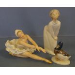 Wallendorf ballerina figurine together with a Rosenthal duck figurine and a Nao girl figurine,