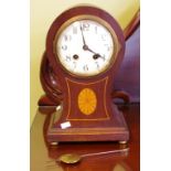 Early 20th century striking mantle clock with eight day movement, in marquetry timber case, maker