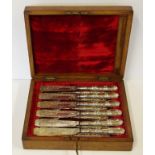 Sterling silver fish set for six in timber case hallmarked Birmingham 1898