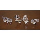 Four assorted Swarovski crystal animal figures 3cm high (tallest) approx.