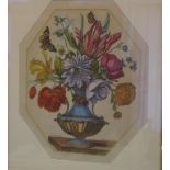 Decorative French print depicting an ornate vase of flowers, 70 x 63cm approx(frame)