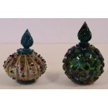 Two art glass perfume bottles by Richard Clements seal to bases, H9.5cm approx (tallest)