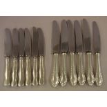 Twelve sterling silver knives comprising 6 entree and 6 main