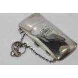 Hallmarked sterling silver ladies purse Chester (mark rubbed - early 1900s), maker T&S (E J