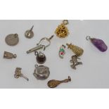 Various charms including silver