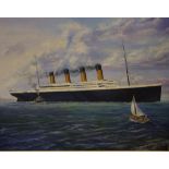 Michael Searle, Docking the Titanic oil on board, signed lower right, 59 x 75cm