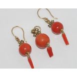 Edwardian 9ct gold, coral earring & pendant set