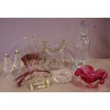 Holmegaard glug glug decanter together with a pair of Waterford Crystal salt & peppers, Murano glass