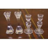 Two sets of cut crystal candlesticks including Villeroy & Boch, 16cm high (Tallest) approx.