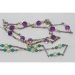Two silver bracelets (amethyst) including a silver extender and a silver plated green stone