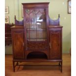Late Victorian mahogany Sheraton revival cabinet with marquetry inlay, 137cm wide, 37cm deep, 189.