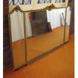 Large 3 part gilt frame wall mirror 208cm wide, 117cm high