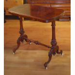 Victorian walnut occasional table with burr walnut veneer top supported by turned reeded ends and