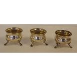 Three Austro Hungarian Empire silver salt cellars 5cm diameter, 4.2cm high, 97 grams approx