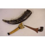 Vintage Indonesian horn Kris & carved buffalo Horn circa 1950's, Width of horn 33cm approx