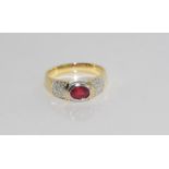 18ct yellow gold, Burmese ruby & diamond ring set with 0.69ct Burmese ruby, 24 diamonds TDW=0.