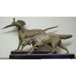 After Clovis Edmond Masson (French, 1838-1913) Pair of Hunting Dogs, patinated spelter, on marble