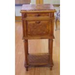 French parquetry walnut night stand with marble top, 40cm wide, 85cm high