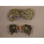 Two vintage marcasite brooches both bow shaped