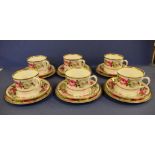 Six Royal Worcester trios 'Royal Garden' pattern