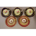 Five Paragon porcelain trios with rose and gilt decoration (one A/F to cup handle)