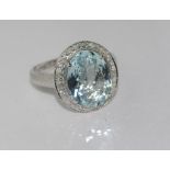 18ct white gold, aquamarine(4.34ct) & diamond ring TDW(35pts), weight: approx 8.52 grams, size: O/7