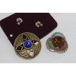 Miracle stone set Scottish brooch with another brooch and a pair of Scottish thistle earrings