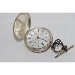 Hardy Bros silver full hunter pocket watch with key, Hallmarked London 1877