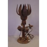 Vintage carved timber lotus flower lamp 41cm high approx.