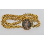 20ct gold bracelet with handpainted portrait clasp (testing as approx 16ct), total weight: approx