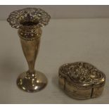 Asian silver box together with a sterling silver posy vase, hallmarked Birmingham1900,