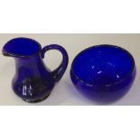 Thomas Webb cobalt blue glass sugar & creamer marked Thos Webb to jug base, 12cm high (jug)