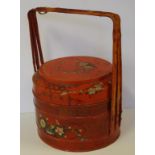Vintage 3 tier red lacquer food basket H41cm approx