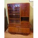 German Art Deco burr walnut display cabinet with maker's badge "Möbelfabrik J. Spira Wien. VII.