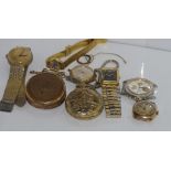 Vintage gold filled watch case together with a Taverness full hunter pocket watch and Seiko watch