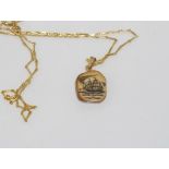 18ct yellow gold necklace with sailing ship pendant, total weight: approx 3.5 grams