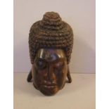 Carved hardwood Buddha head 22cm high approx