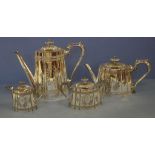 Victorian silver plated four piece tea/coffee set to include coffee pot, teapot, lidded sugar bowl